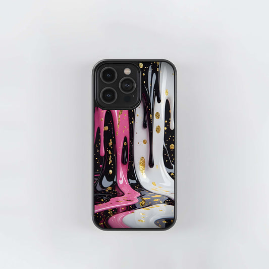 High-Gloss Gold Speckle Drip Glass Case