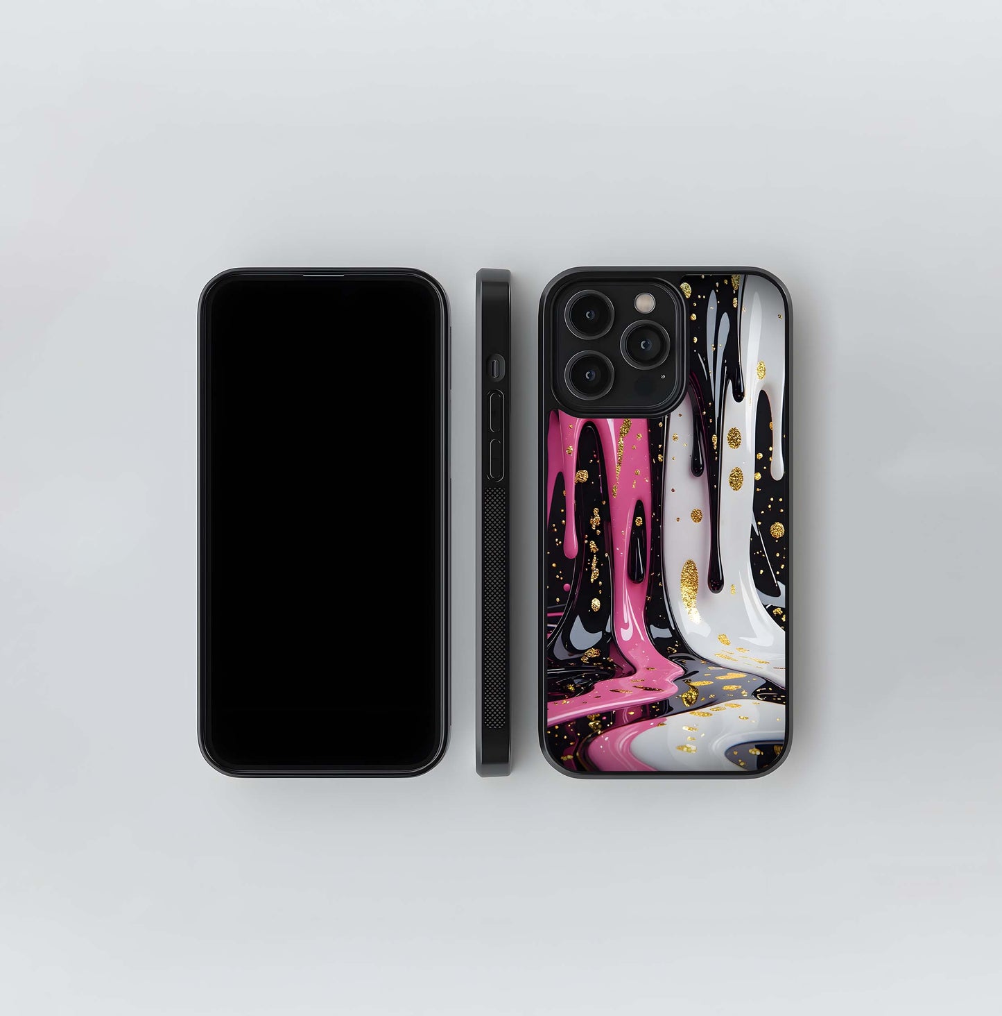 High-Gloss Gold Speckle Drip Glass Case