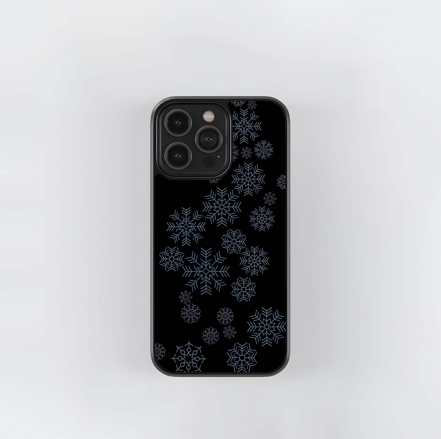 Blue Snowflakes on Black Glass Case
