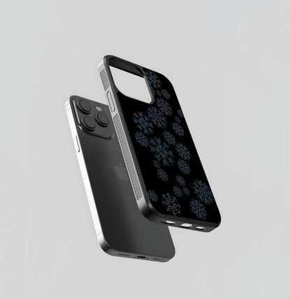 Blue Snowflakes on Black Glass Case