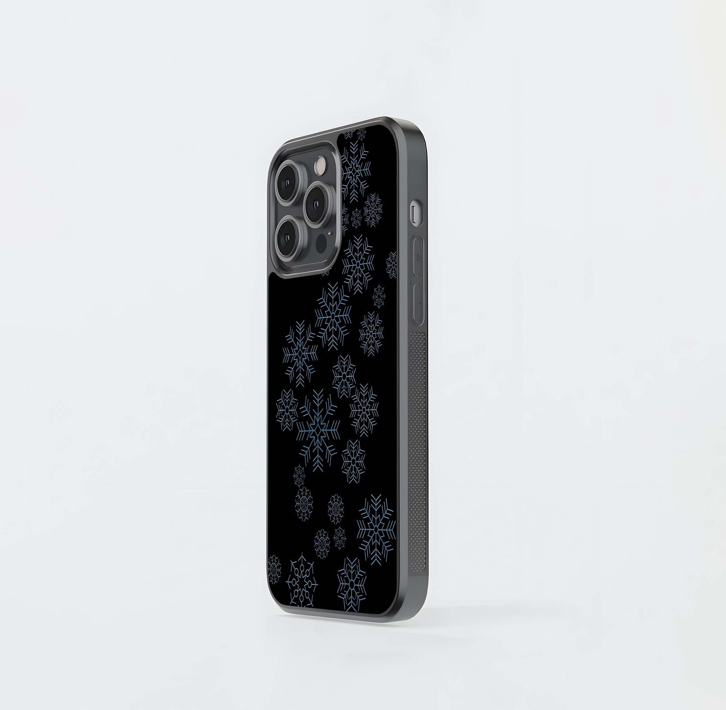 Blue Snowflakes on Black Glass Case