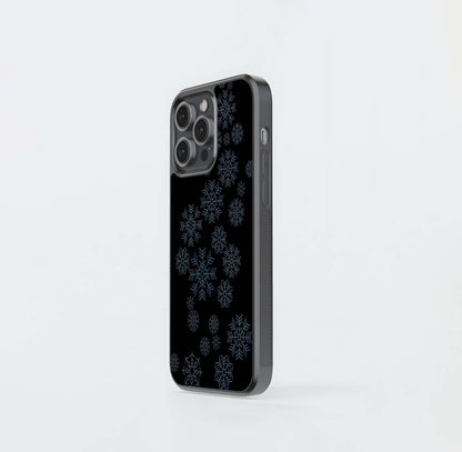 Blue Snowflakes on Black Glass Case