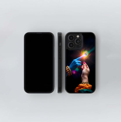 Radha Krishna Peacock Feather Glass Case