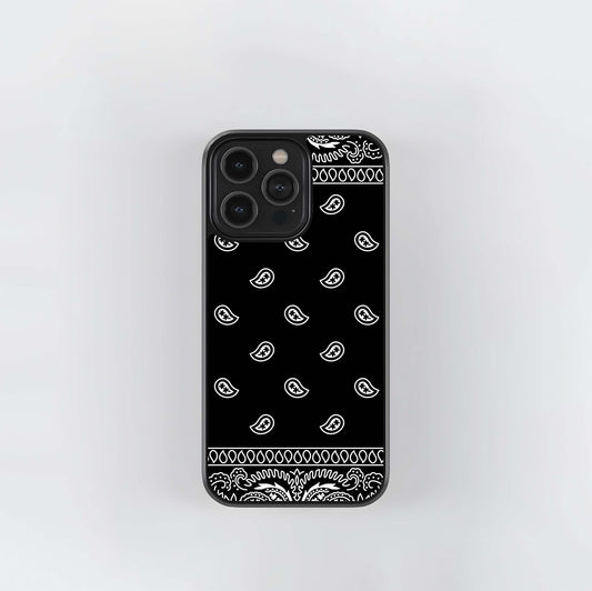 Black and White Bandana Paisley Glass Case