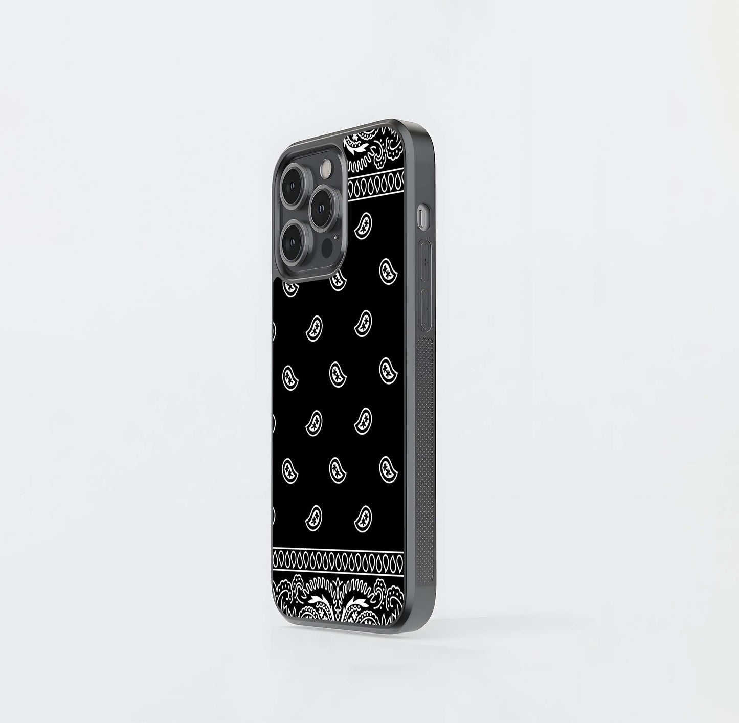 Black and White Bandana Paisley Glass Case