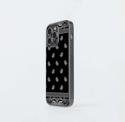 Black and White Bandana Paisley Glass Case