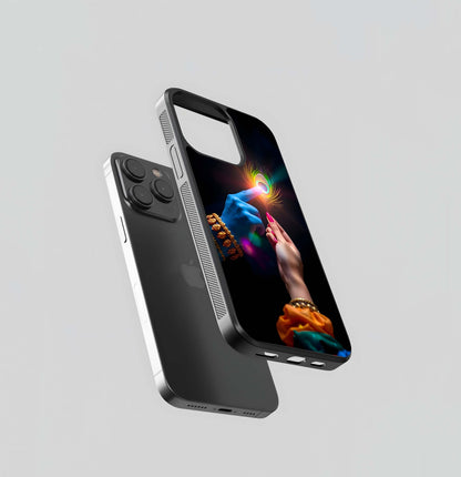 Radha Krishna Peacock Feather Glass Case