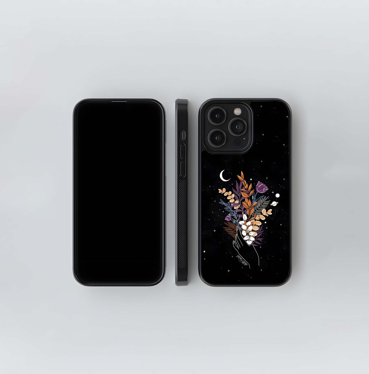 Hand Holding Celestial Flowers Glass Case