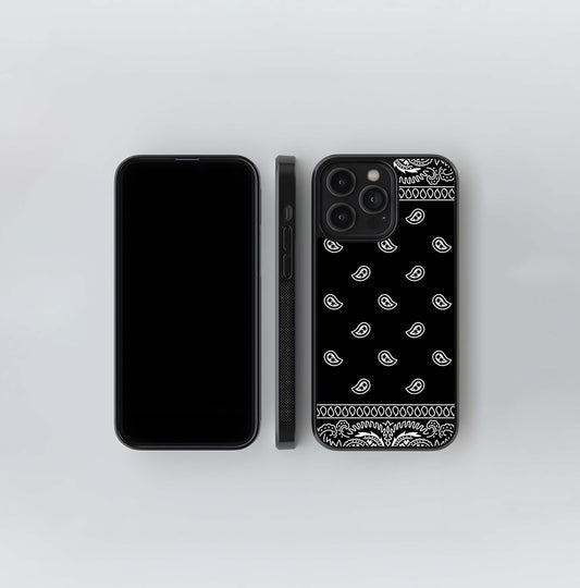 Black and White Bandana Paisley Glass Case