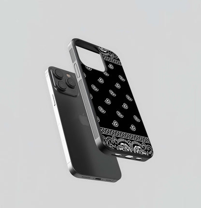Black and White Bandana Paisley Glass Case