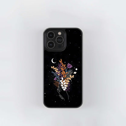 Hand Holding Celestial Flowers Glass Case