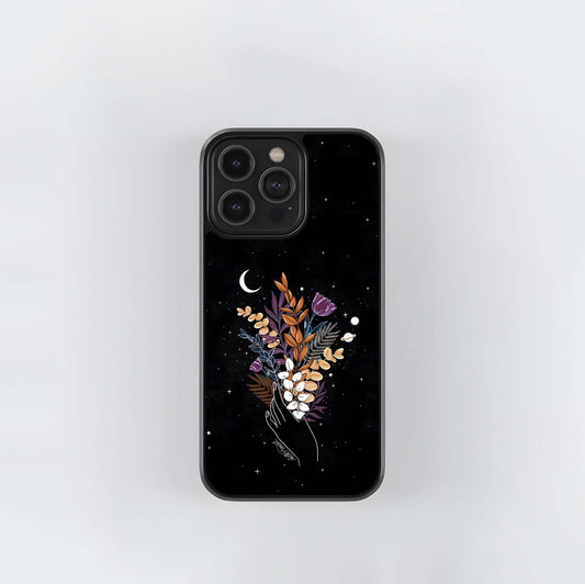 Hand Holding Celestial Flowers Glass Case