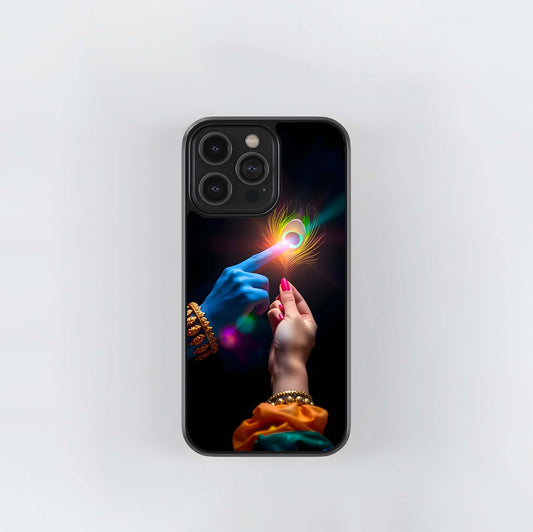 Radha Krishna Peacock Feather Glass Case