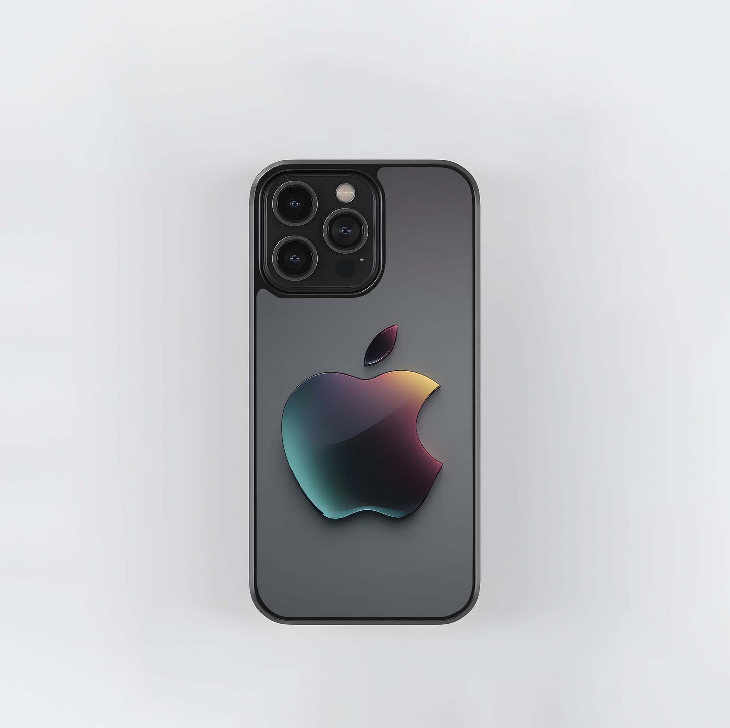 Iridescent Glass Apple Logo on Gray Glass Case