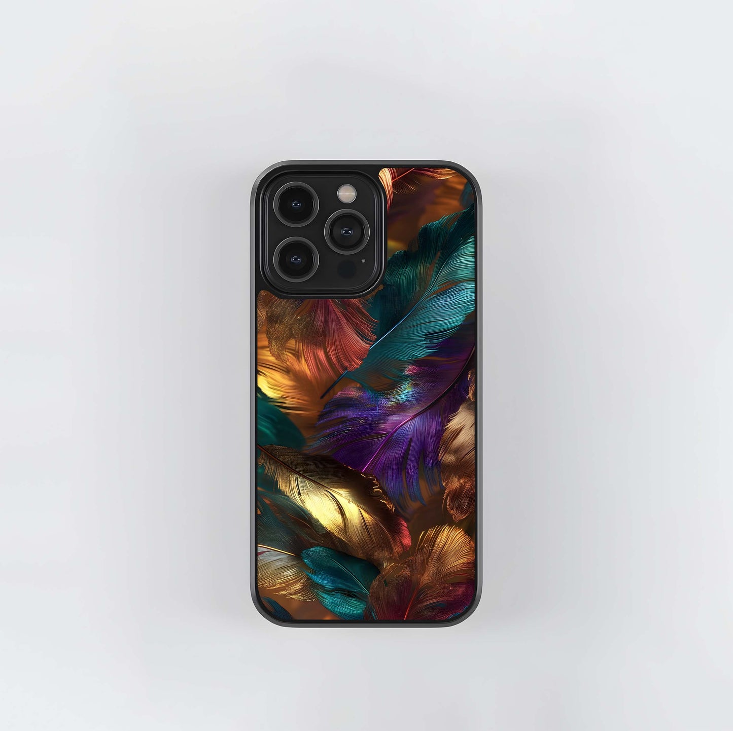 Iridescent Metallic Feathers Glass Case