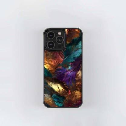 Iridescent Metallic Feathers Glass Case
