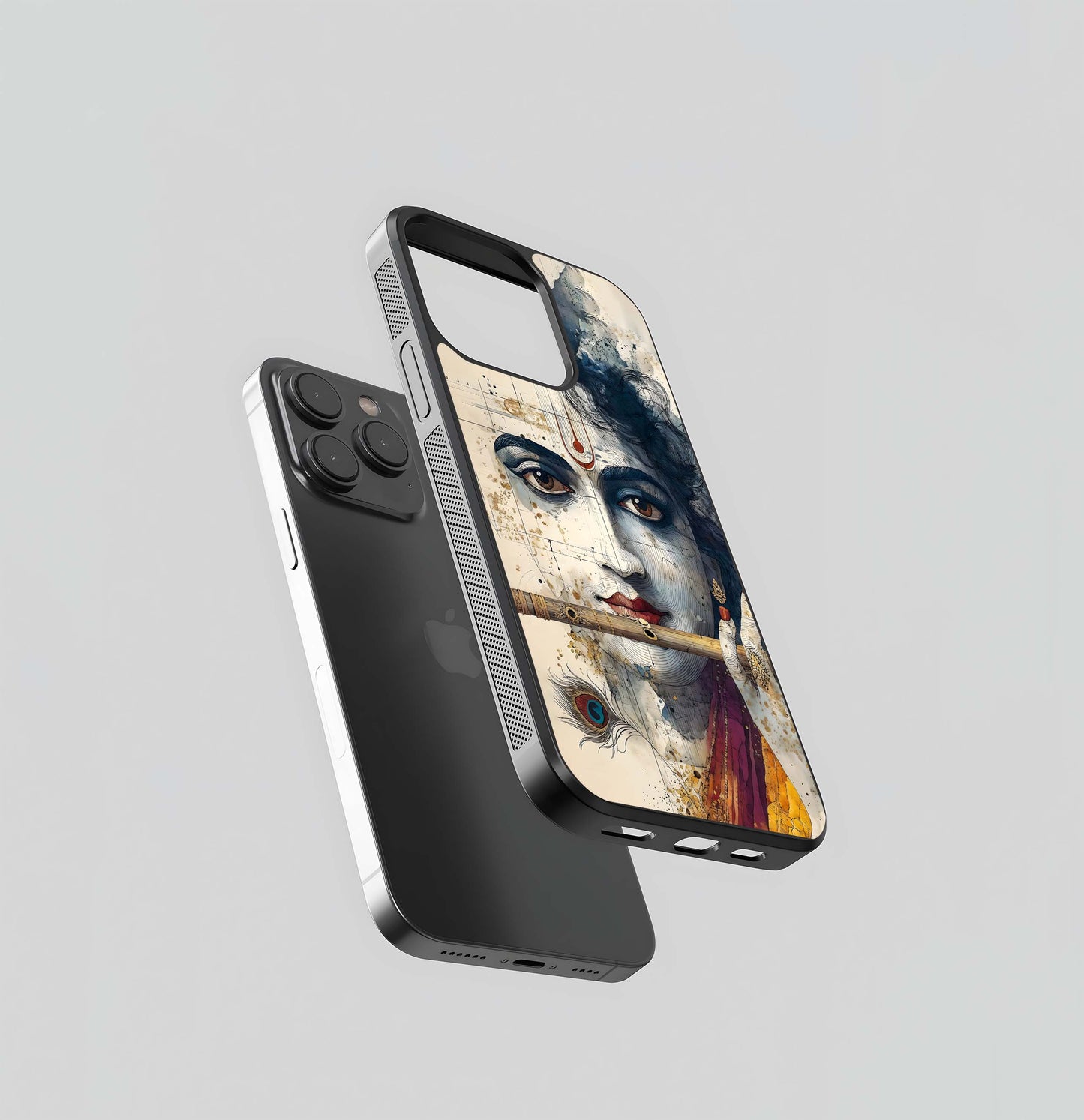 Krishna Flute Sketch-Watercolor Glass Case