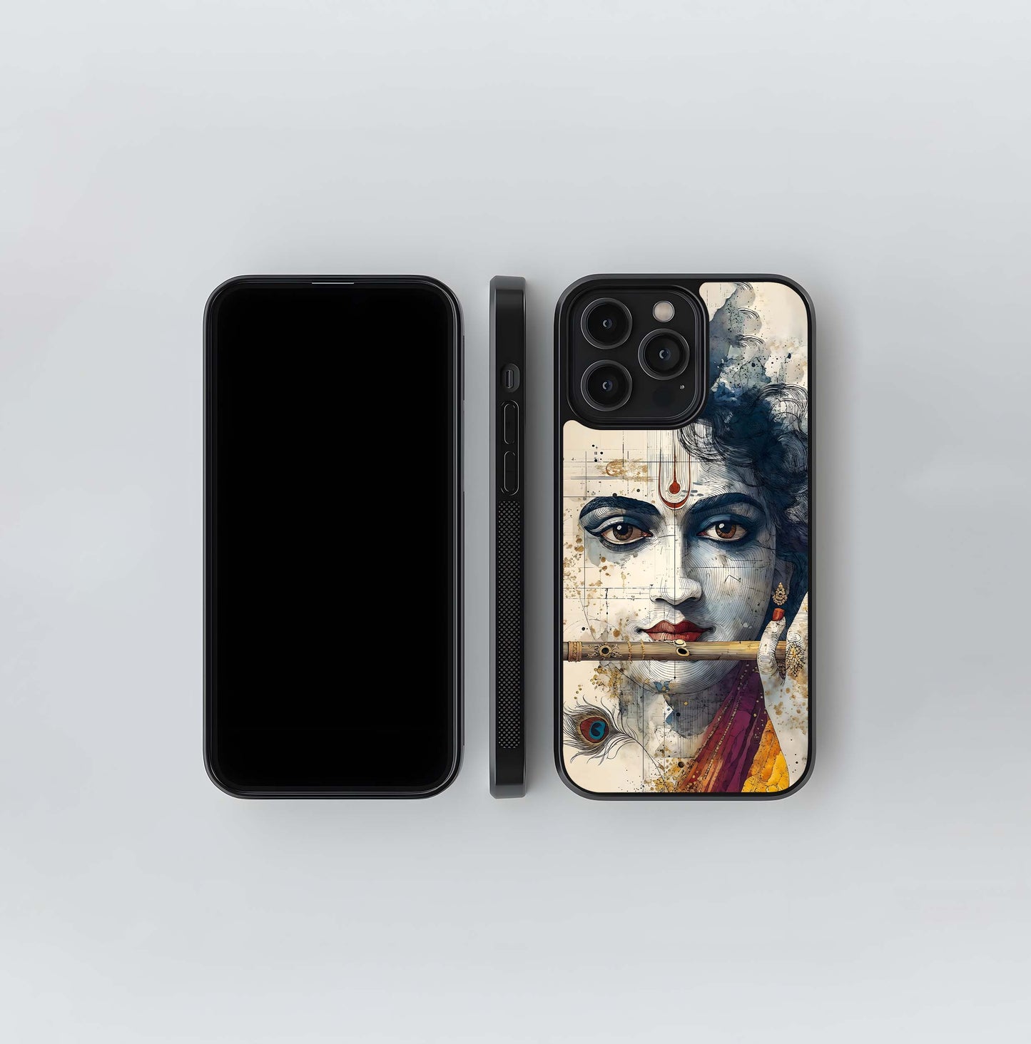 Krishna Flute Sketch-Watercolor Glass Case