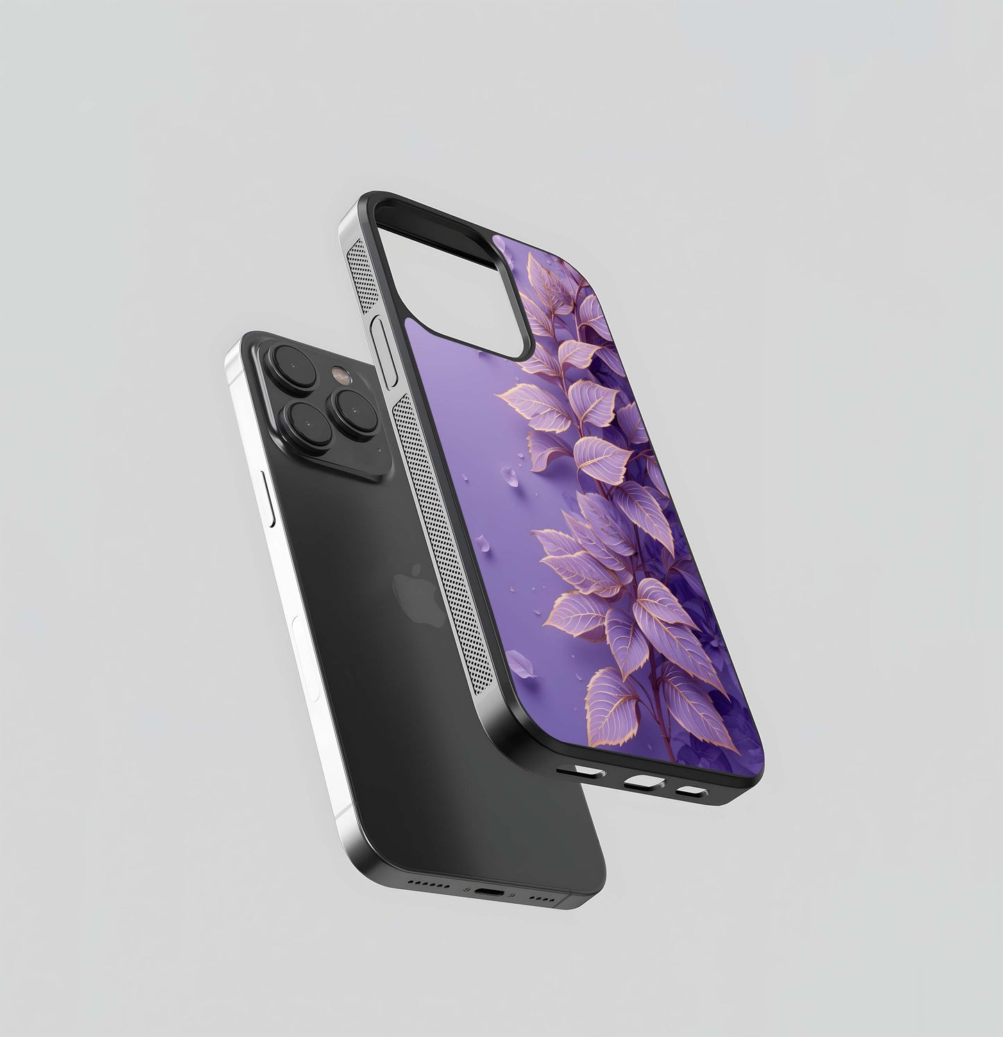 Lavender and Gold Foliage Glass Case