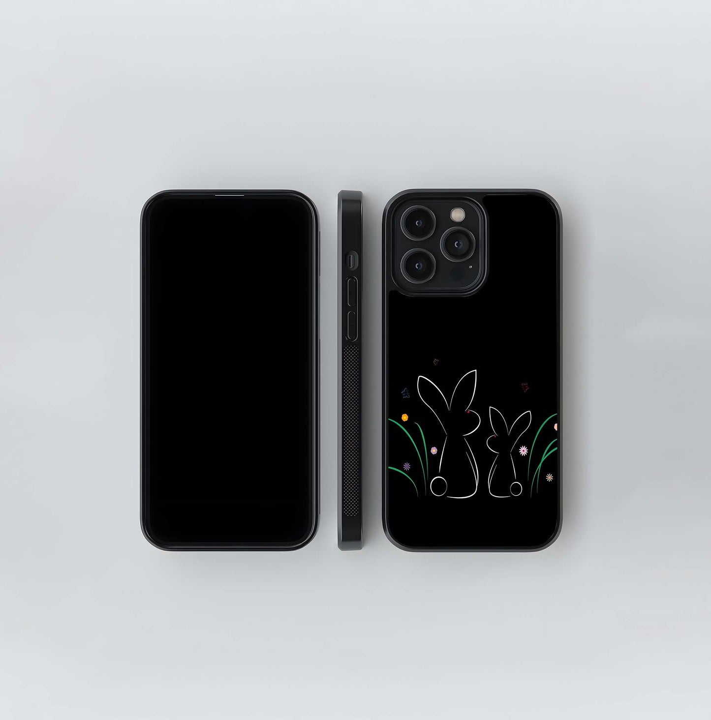 Bunny Silhouettes on Black Glass Case
