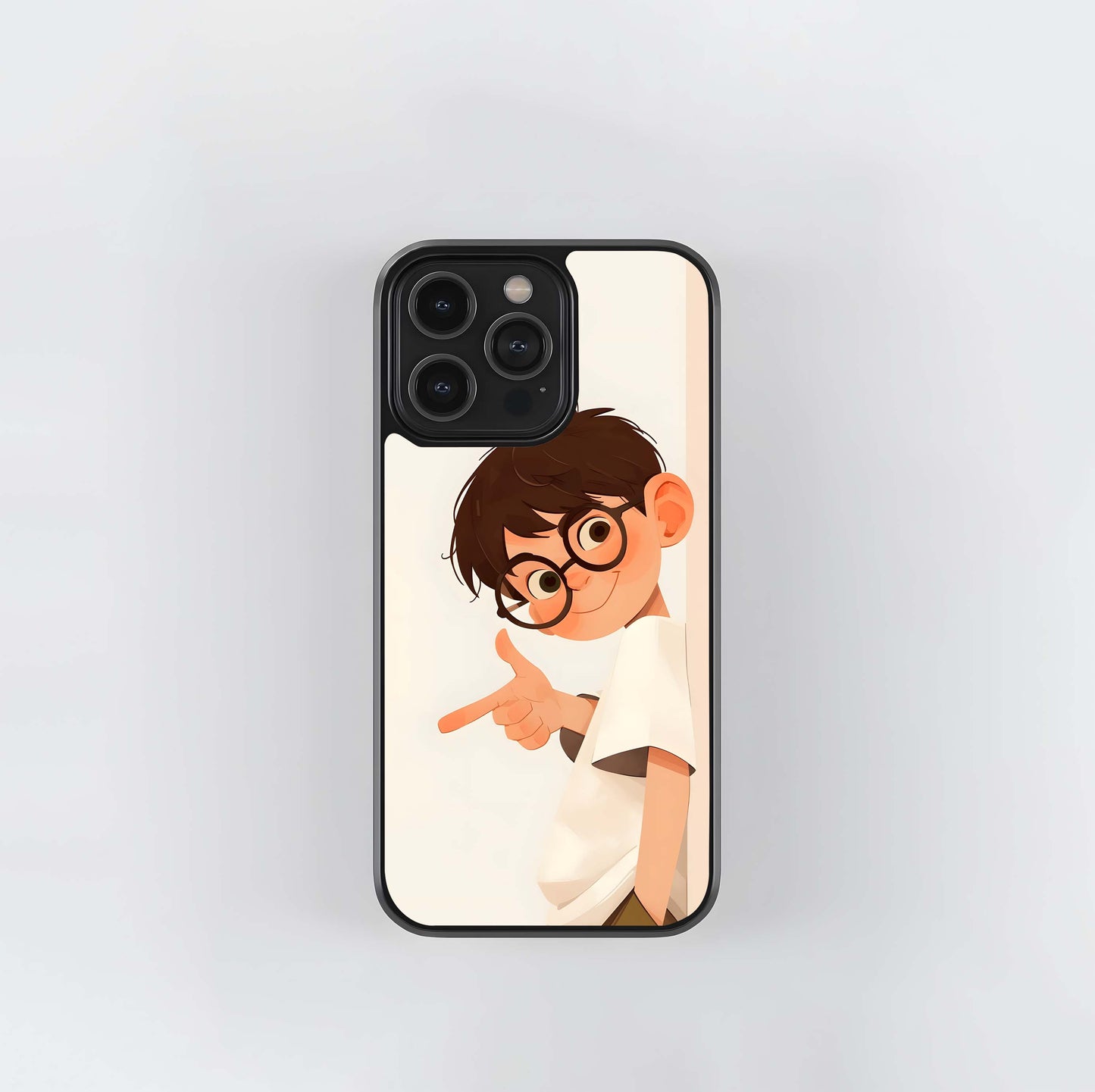 Cartoon Boy Pointing with Glasses Glass Case