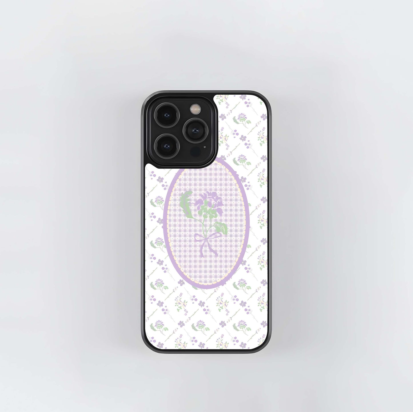 Lavender Gingham Floral Pattern Glass Case