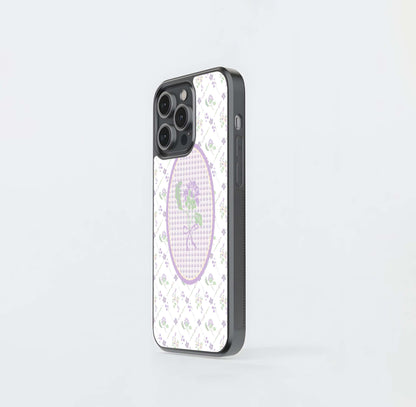 Lavender Gingham Floral Pattern Glass Case