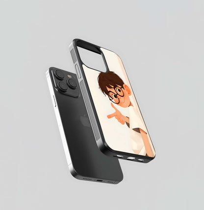 Cartoon Boy Pointing with Glasses Glass Case