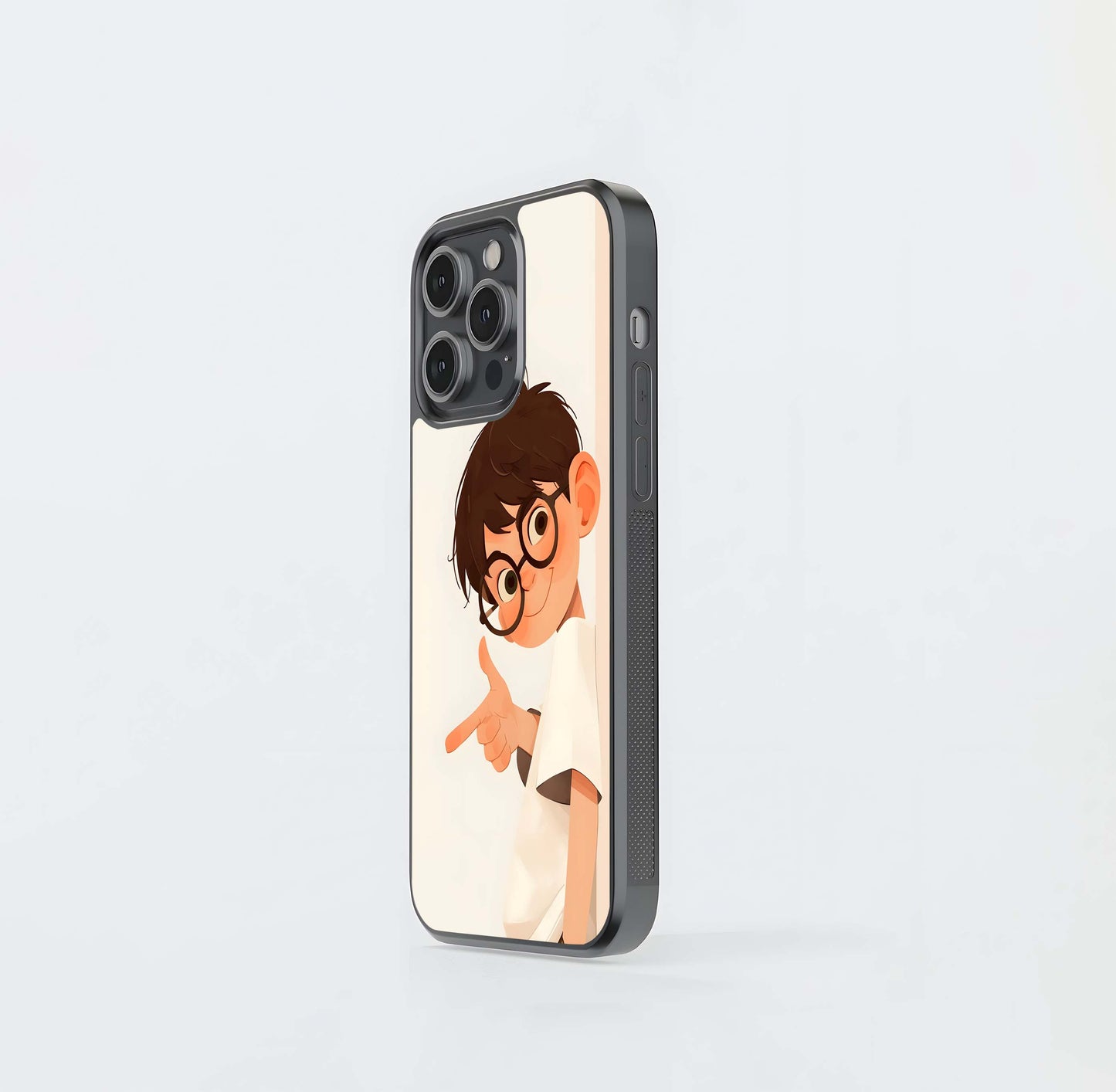 Cartoon Boy Pointing with Glasses Glass Case