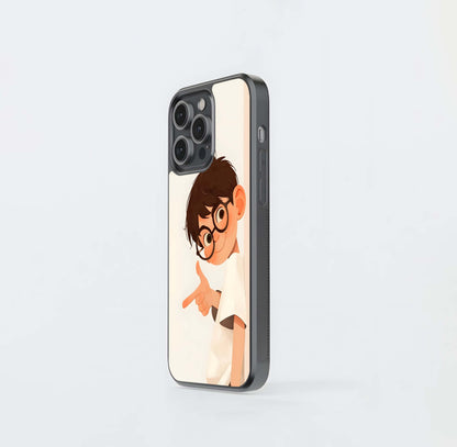 Cartoon Boy Pointing with Glasses Glass Case
