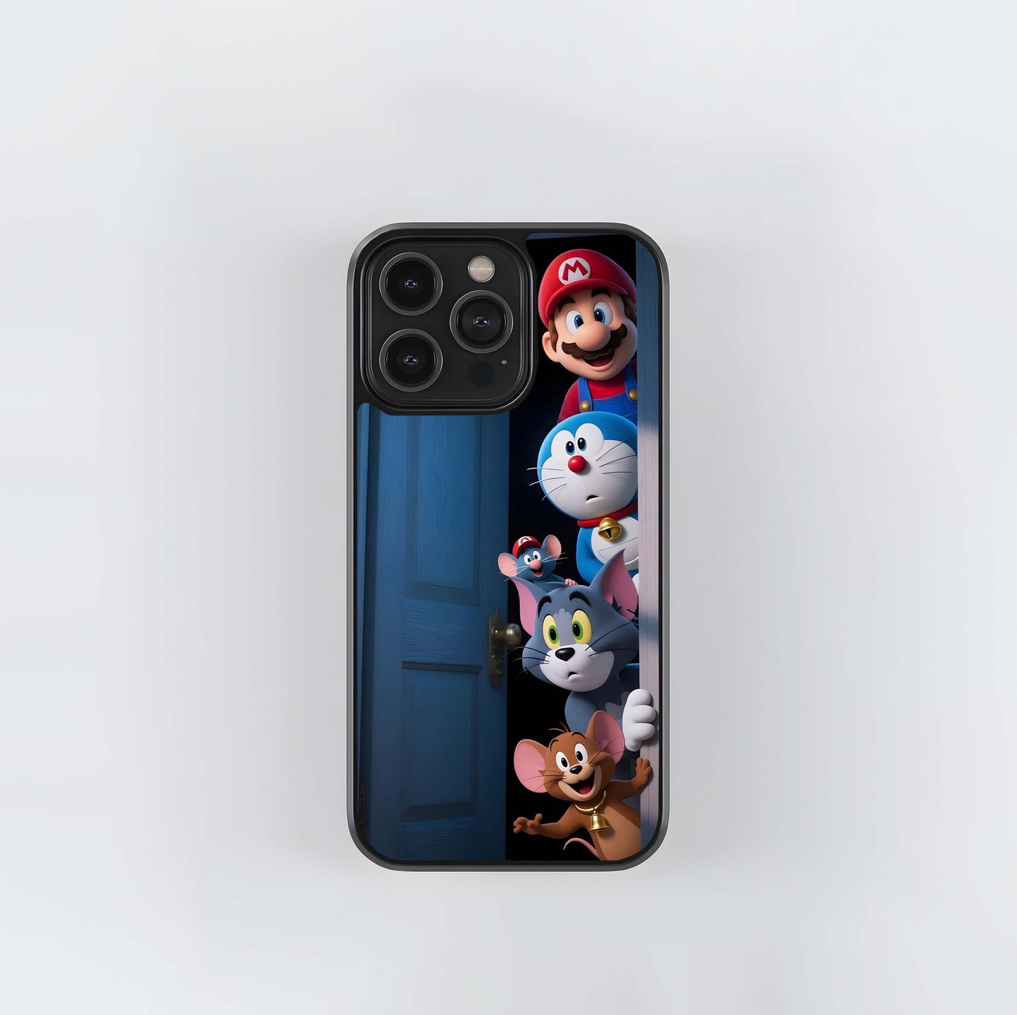 Cartoon Door Peek Trio Glass Case