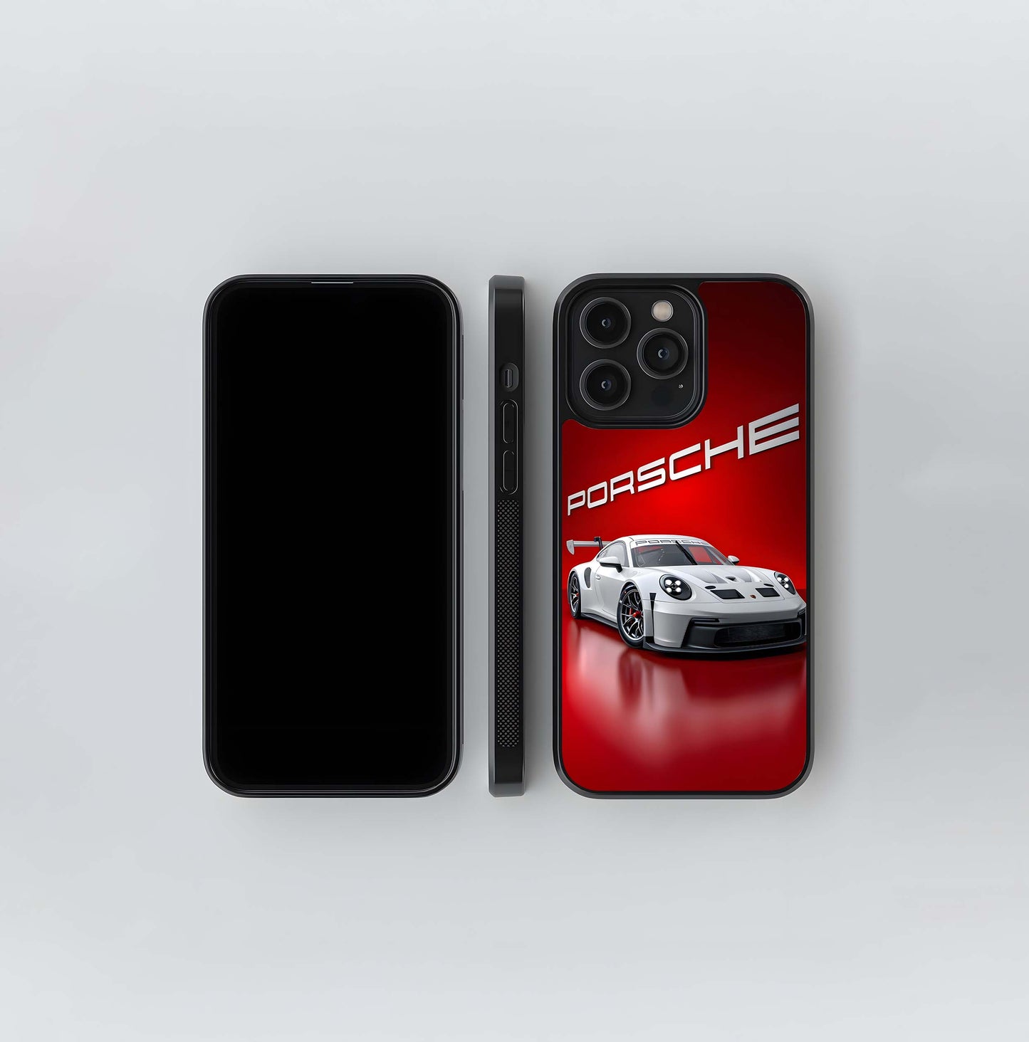 White Porsche on Red Glass Case