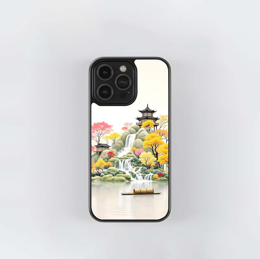 Autumn Pagoda Waterfall Glass Case