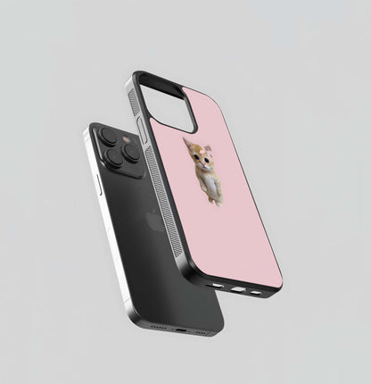 Innocent Cat With Pink Background Glass Case