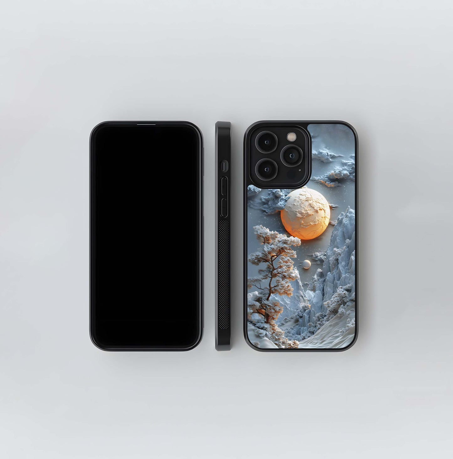 Winter Moon Relief Sculpture Glass Case