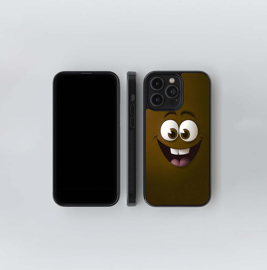 3D Wide-Grinning Cartoon Face in Brown Glass Case