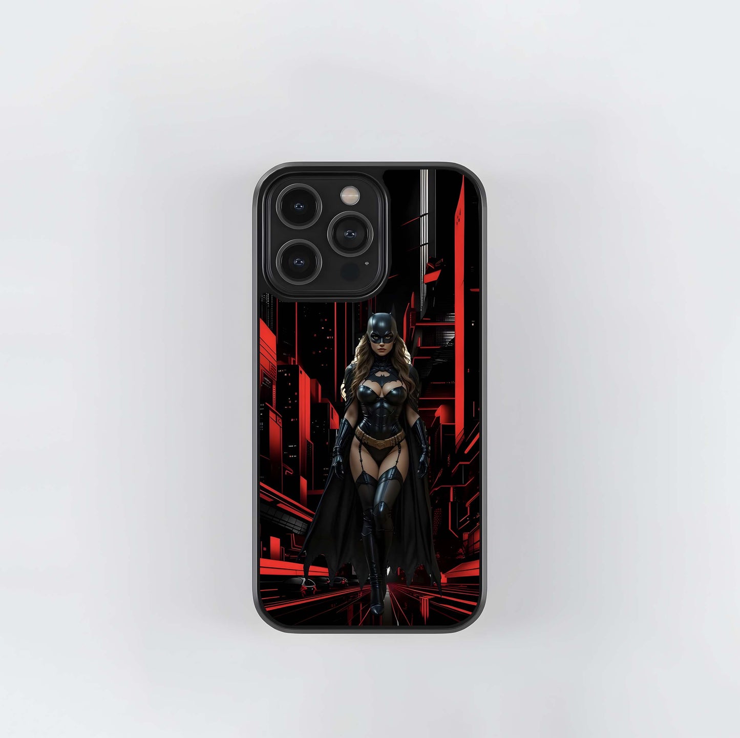 Batgirl in Red and Black City Glass Case