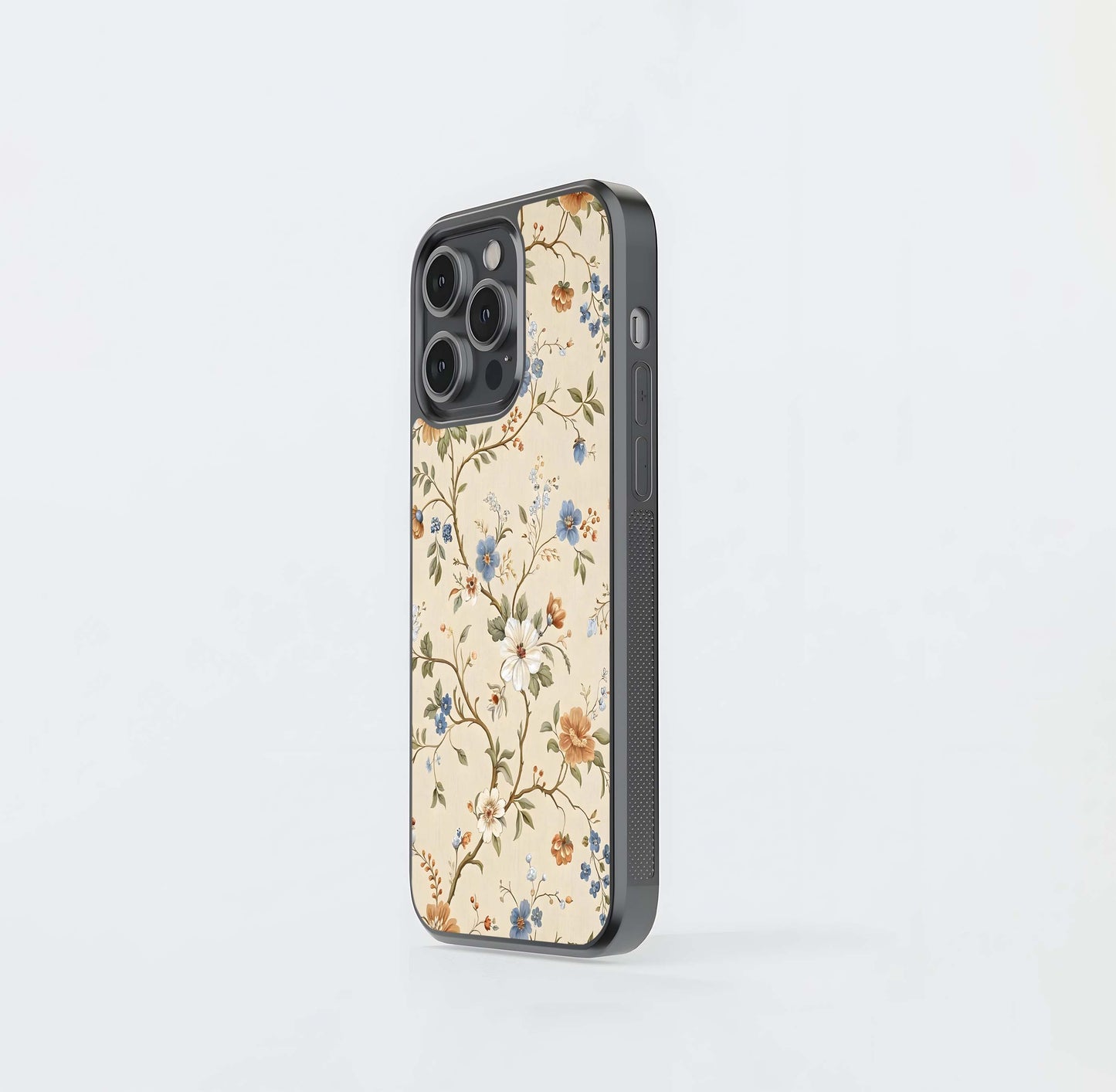Beige Vintage Flower Glass Case