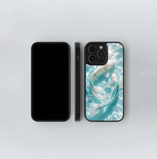 Aqua Koi Fish Duo Glass Case