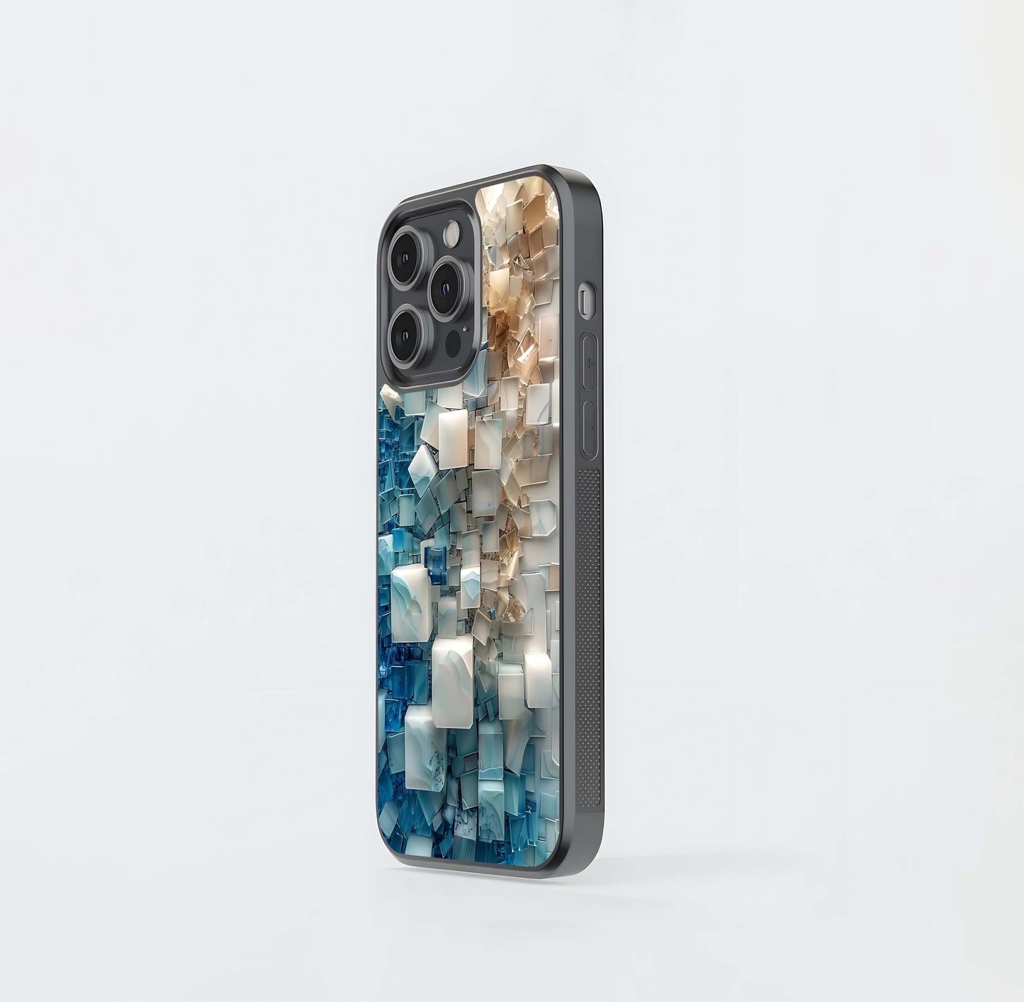 Abstract Blue and Tan Cube Mosaic Glass Case