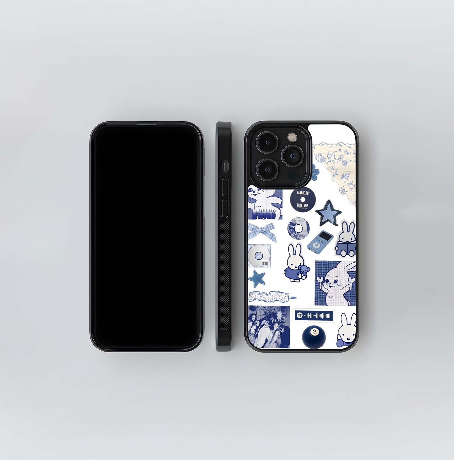 90s Blue Aesthetic Collage Glass Case