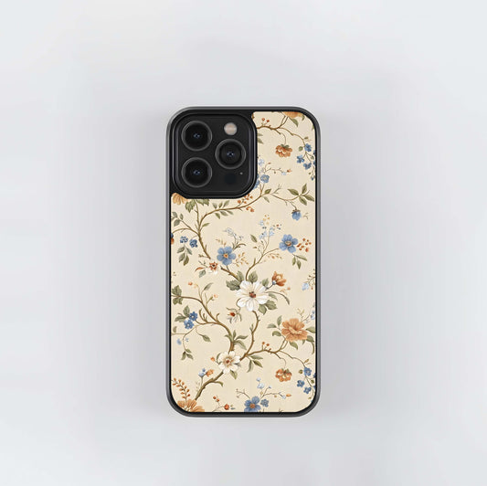 Beige Vintage Flower Glass Case