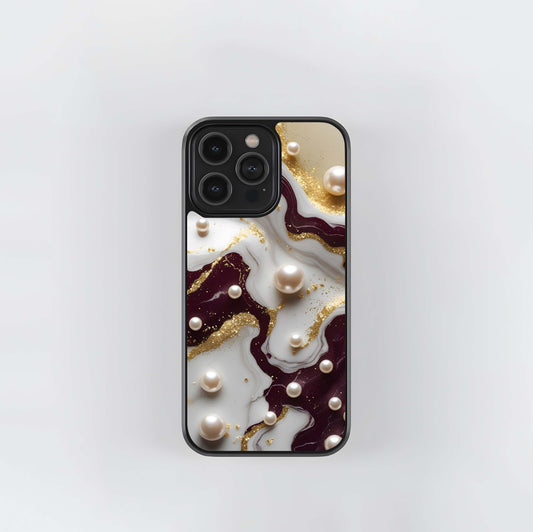 Maroon Gold Marble Glass Case