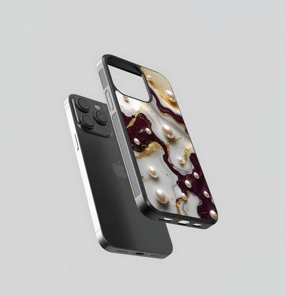 Maroon Gold Marble Glass Case