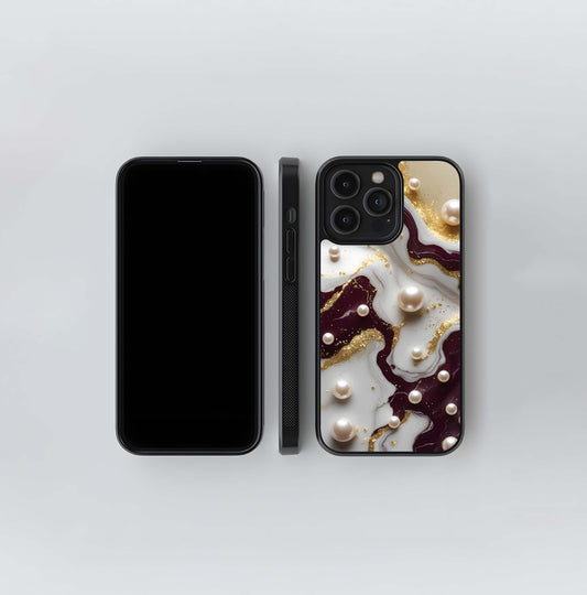 Maroon Gold Marble Glass Case