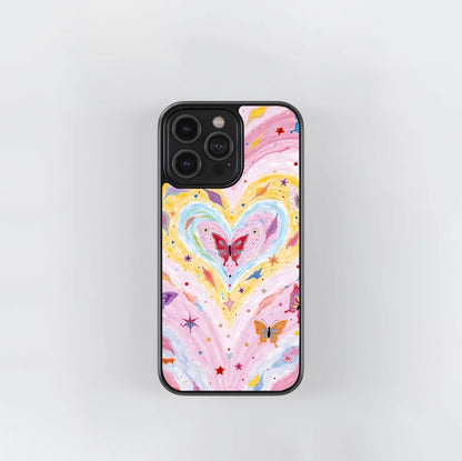 Butterfly Heart Galaxy Glass Case