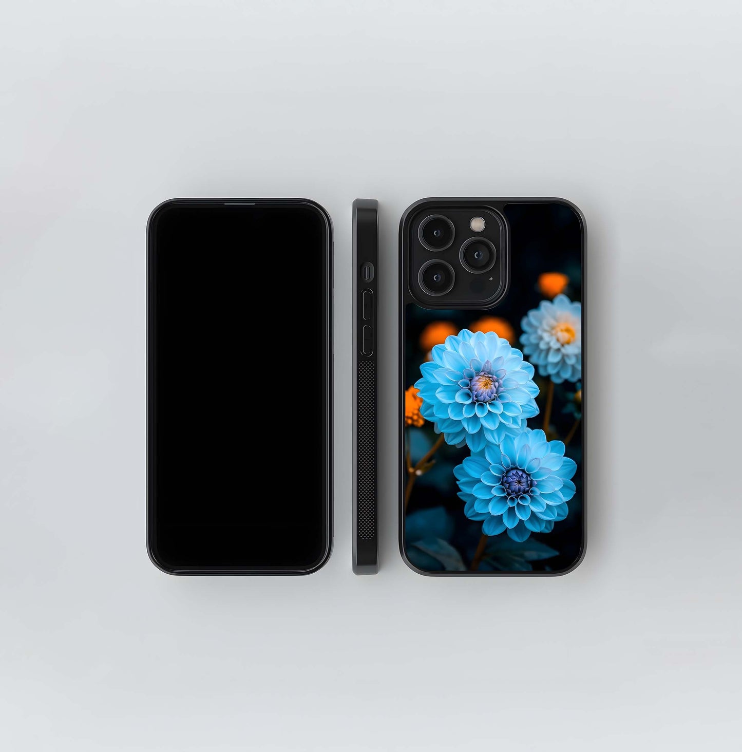 Midnight Blue Dahlias Glass Case