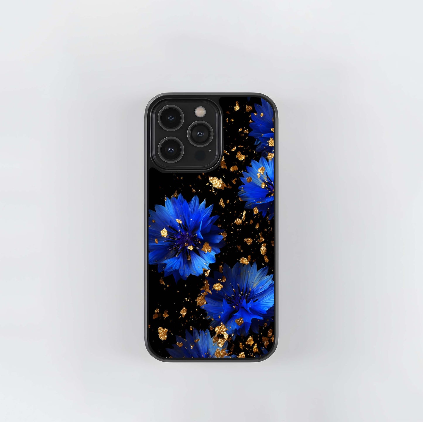 Midnight Cornflowers with Gold Flake Glass Case