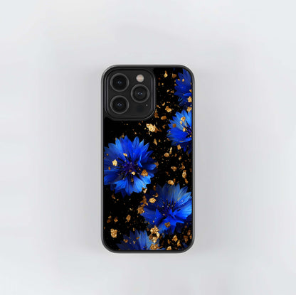 Midnight Cornflowers with Gold Flake Glass Case