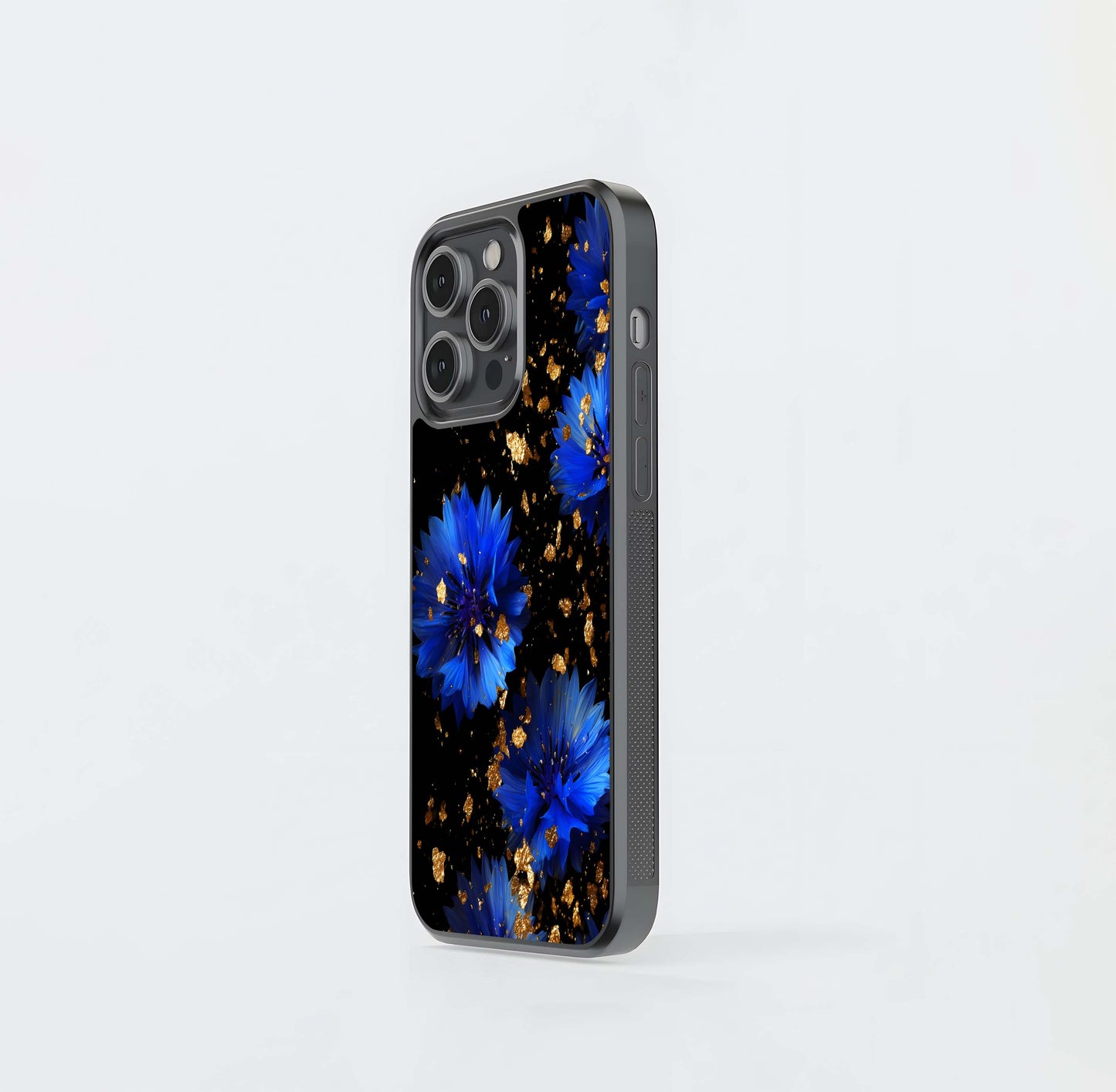 Midnight Cornflowers with Gold Flake Glass Case
